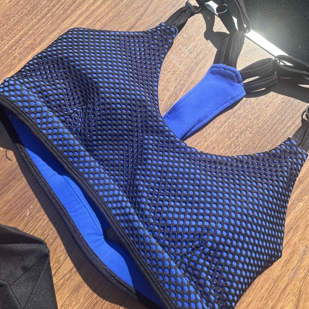 Bombshell sportswear mesh blue and black sports  bra